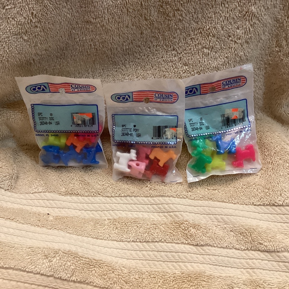 NEW 3 Packages Scotty Dog Pony Costume Seed Beads Lot Neon Rainbow Pastel